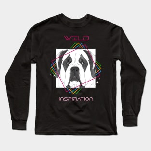 Saint Bernard Dog Wild Nature Animal Illustration Art Drawing Long Sleeve T-Shirt